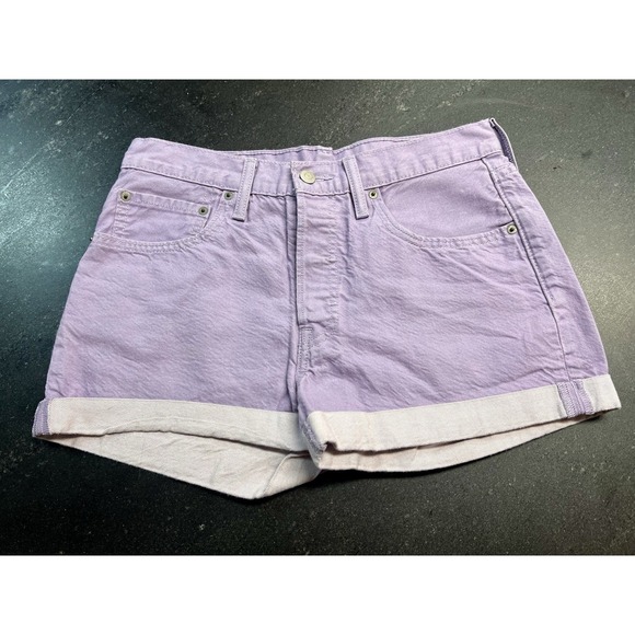 Levis 501 Shorts Women's 30 Purple Denim Light Wash Mid Rise Button Fly Roll Hem - Picture 1 of 6